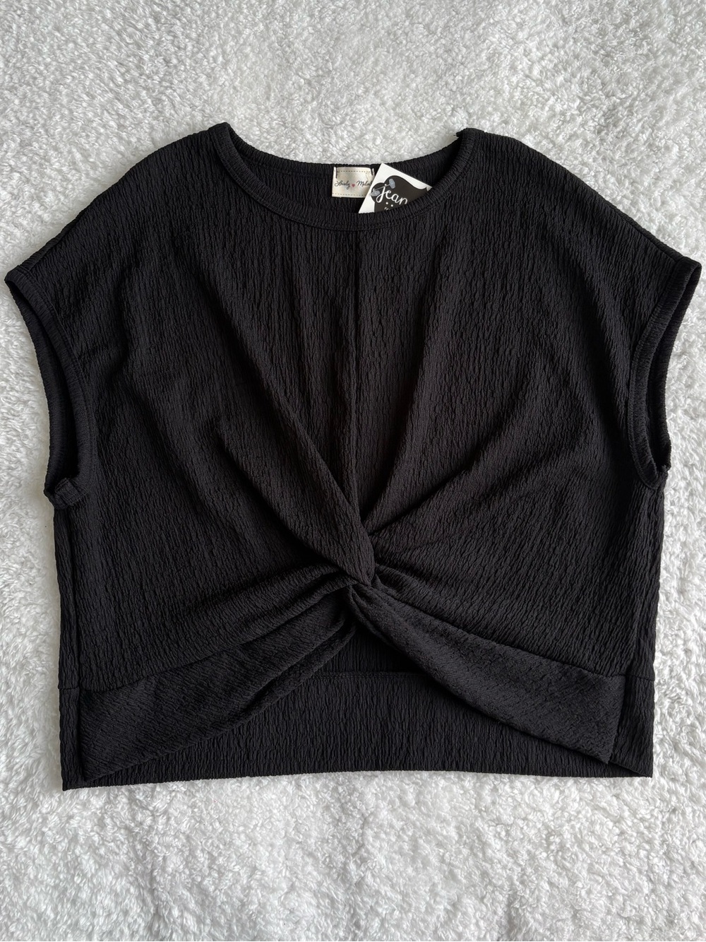 Lovely Melody Black Crepe Textured Twist Front Top - NWT Size Large